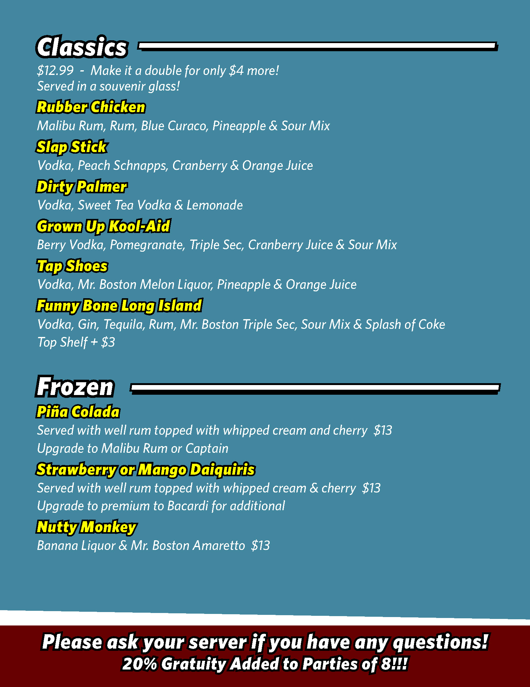 Food Drink Menu Columbus Funny Bone Comedy Club Restaurant Food Drink Menu Columbus Funny Bone Comedy Club Restaurant